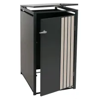 Ubo De Basura Para 1 Contenedor Con Tapa Cobertizo Para Basura 122x68x84 Cm De Metal Antracita Aspecto Madera Clara 04000935