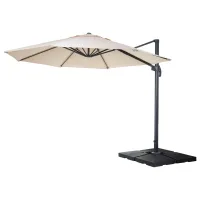 Ombrilla Excéntrica Redonda Ø 400 Cm Altura 255 Cm Inclinable Con Manivela Aluminio Y Poliéster Color Crema Con Base 04001124
