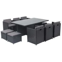 Salón De Jardín Encastrable 10 Personas De Resina Trenzada Negro/gris Miami