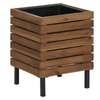 Jardinera Hhg-456, Jardinera Cuadrada De Acero Para Exterior, Color Acacia, 43 X 33 X 33 Cm, Con Certificación Mvg, Marrón