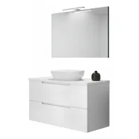 Kibath Mueble De Baño Con Lavabo, Espejo Y Aplique Led Victoria 80x45 Cm Acabado Blanco Mate 2 Cajones Suspendido