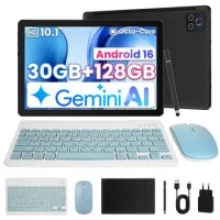 Tablet A537 Octa-core 2.0ghz, 30 Gb Ram, 128 Gb, Hd 800×1280,  Android 16, Mali-g57 Gpu, Negro + Teclado + Ratón + Lápiz Digital