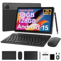Tablet Con Teclado, Ratón, Lápiz, Octa-core, 30go Ram+128go, 10.1"/25,65 Cm, Android 15, 6200mah, Wifi 6 – Negro