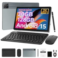 Tablet con Teclado, Ratón Y Lápiz, Octa-Core, 30gb Ram+128gb, 10.1" Widevine L1, Android 15 – Gris