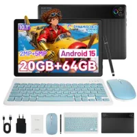 Tablet Con Teclado, Ratón, Lápiz, Android 15 20(3+17)gb Ram 64gb, Filtro Luz Azul, Pantalla Hd, 10,1'' – Negro