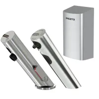 Grifo Mezclador Infrarrojo Con Llave De Paso + Infrarrojo Dispensador De Jabón + Secador De Manos Presto Linea Acero Inoxidable Cepillado