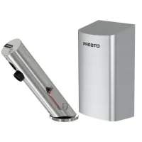 Grifo Mezclador Infrarrojo Con Llave De Paso + Secador De Manos Presto Linea, Acero Inoxidable Cepillado