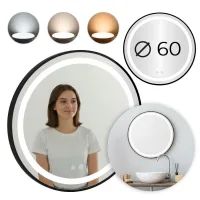 Espejo De Baño Led Redondo De 60 Cm Con Interruptor Táctil Y 3 Colores De Luz.