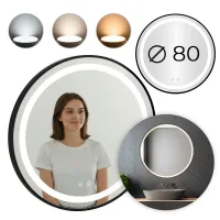 Espejo De Baño Led Redondo De 80 Cm Con Control Táctil Y 3 Colores De Luz.