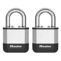 Master Lock Elite™ Candado De 45 Mm Con Nuevo Diseño Innovador En Acero Laminado De Alta Resistencia - Grillete De Acero De Boro Endurecido De 25 Mm - 2 Llaves Incluidas - Paquete De 2