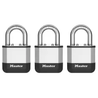 Master Lock Elite™ Candado De 45 Mm Con Nuevo Diseño Innovador En Acero Laminado De Alta Resistencia - Grillete De Acero De Boro Endurecido De 25 Mm - 2 Llaves Incluidas - Paquete De 3