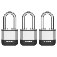 Master Lock Elite™ Candado De 45 Mm Con Nuevo Diseño Innovador En Acero Laminado De Alta Resistencia - Grillete De Acero De Boro Endurecido De 38 Mm - 2 Llaves Incluidas - Paquete De 3