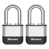Master Lock Elite™ Candado De 52 Mm Con Nuevo Diseño Innovador En Acero Laminado De Alta Resistencia - Grillete De Acero De Boro Endurecido De 38 Mm - 2 Llaves Incluidas - Paquete De 2