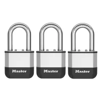 Master Lock Elite™ Candado De 52 Mm Con Nuevo Diseño Innovador En Acero Laminado De Alta Resistencia - Grillete De Acero De Boro Endurecido De 38 Mm - 2 Llaves Incluidas - Paquete De 3
