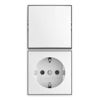 Busch-jaeger Combinación Interruptor Basculante Con Toma De Corriente Schuko® Safety+  Basculante, Conmutación Conmutable Y De Cruce 2p+pe Blanco Alpino - Busch-balance® Ap (2601/6/20 Eapbj-524), 2tka
