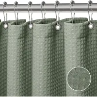 Cortina De Ducha De Poliéster Con Diseño De Gofres, Lavable A Máquina, Con 12 Ganchos, Impermeable, 183 X 183 Cm (verde).