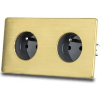 Enchufe Doble Eléctrico De Acero Cepillado Gris Y Latón Pvd.
