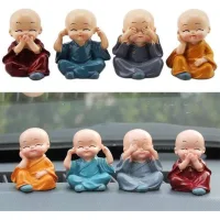 4 Piece Cute Monk Figurines Small Resin Statue, Sage Kung Fu Buddha Creative Craft Ornament As Home, Office Car Interior Display Decoration Decor