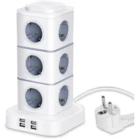 Tour Multiprise, 12 Prises Multiprise Electrique (2500w / 10a) Avec 4 Ports Usb, Multi Prises Électriques Parafoudre Multiprise Verticale Pour Maison Bureau, Rallonge 3m