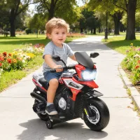 Motocicleta Eléctrica Para Niños De 18 A 36 Meses, Vehículo Para Montar, Con Ruedines, Luces, Música, Plástico, Acero, Rojo.