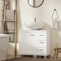 Mueble De Baño Para Lavabo, 2 Estantes, 3 Cajones, Estructura De Mdf, Blanco.