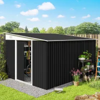 Caseta De Jardín De Acero Galvanizado De 8,9 M² Con 2 Ventilaciones, Cobertizo Para Herramientas Con Techo Inclinado, Puertas Correderas Dobles Con Cerradura Y Guantes, 280 X 345 X 169/201 Cm, Color N