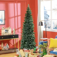 Árbol De Navidad Artificial De 210 Cm Con 687 Ramas, Árbol De Navidad Alto Y Delgado Con Base Plegable, Verde.