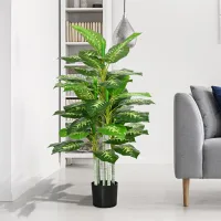 Planta Artificial Decorativa De Hoja Perenne, Altura 120 Cm, Planta De Interior Artificial Con Maceta Ø17x14,5 Cm, Color Negro.