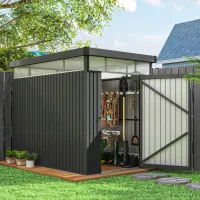 Caseta De Jardín De Acero Galvanizado De 4 M² Con Orificios De Drenaje Y Ventanas De Acrílico Transparente, Cobertizo Para Herramientas Con Techo, Puertas Con Cerradura, Llaves Y Guantes Incluidos, Co
