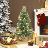 Árbol De Navidad Pequeño De 60 Cm De Altura Con 35 Luces Led Blancas Integradas, Mini Árbol De Navidad Con 68 Ramas Gruesas E Ignífugas Con Base De Tela, Verde