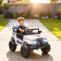 Coche Eléctrico Para Niños De 3 A 5 Años, Todoterreno De 12 V Con 2 Motores, Suspensión, Mando A Distancia, Usb, Música, Inalámbrico, Cinturón De Seguridad, Faros Y Claxon, 3-5 Km/h, Blanco.