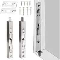 2 Pcs Porte De Sécurité Dissimulée En Acier Inoxydable 15 1.6 2cm Serrure À Pêne Coulissant Antirouille Loquet Caché De Porte Anticorrosion Avec Vis Pour Porte Maison Bureau - Argenté