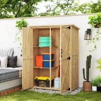 Caseta De Jardín, Caseta De Madera Para Herramientas Y Equipos De Jardinería, Techo De Asfalto, Puertas Dobles, Madera De Abeto, Marrón Claro.