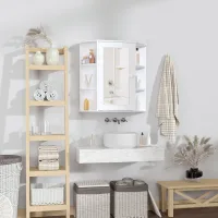 Armario Con Espejo Para Baño, 8 Compartimentos, Puertas Con Espejo, Resistente Al Agua, 66 Cm X 17 Cm X 63 Cm, Blanco