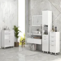 Mueble De Baño Kleankin, Cómoda De Baño Con Estantes Y Cajón, Ajustable, Blanco.