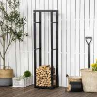 Estante Metálico Para Leña De 40 X 25 X 150 Cm, Estante Para Almacenar Leña, Apilable, Estructura De Acero, Soporta Hasta 100 Kg, Refugio Para Leña De Exterior, Leñero, Leñero Para Jardín, Patio, Uso