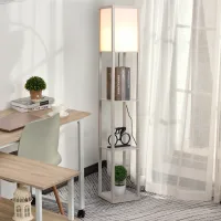 Lámpara De Pie Con Estantes, De Madera, 26 X 26 X 160 Cm, Para Salón/dormitorio (bombilla No Incluida).