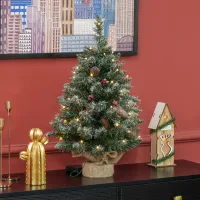 Árbol De Navidad Con Iluminación Led, 60 Cm, Piñas Y Bayas Rojas, Incluye Soporte, Verde/blanco