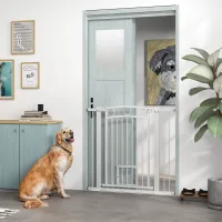 Barrera De Seguridad Para Mascotas, 96 Cm, Para Escaleras, Ancho Ajustable De 76 A 104 Cm, Con Puerta Para Gatos, Para Escaleras Y Puertas, Color Blanco.