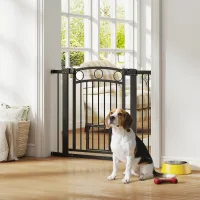Barrera De Seguridad Para Mascotas, 77 Cm, Para Escaleras, Ancho Ajustable De 76 A 104 Cm, Con Puerta Para Gatos, Para Escaleras Y Puertas, Color Negro.