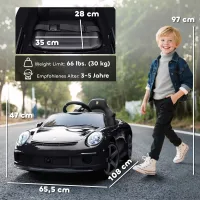 Coche Eléctrico Infantil Con Mando A Distancia, Música, Claxon, Usb, Cinturón De Seguridad, Para Niños De 3 A 5 Años, Color Negro.