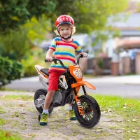 Moto Eléctrica Para Niños, Moto Infantil De 12 V Con Música, Vehículo Infantil Con Ruedines, De 3 A 6 Años, Color Naranja.