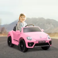 Coche Eléctrico Infantil, Vw Beetle, 3-5 Km/h, Con Mando A Distancia Y Música, Rosa.
