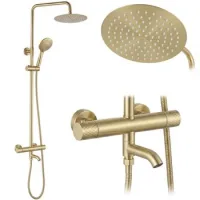 Juego De Ducha Rea Lungo Diamond + Thermostat Brush Gold