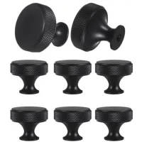 Juego De 8 Pomos De Cajón Redondos De Metal Moleteado Negro Mate Con Un Solo Orificio Para Cajones, Armarios, Cómodas Y Roperos (negro).