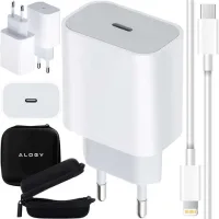 Cargador De Pared Alogy Fast Usb-c Pd De 20 W + Cable Lightning De 1 M Blanco + Estuche