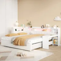 Cama Nido Blanca 90x200 Con Lecho Extraíble Hasta 180x200, Escritorio Y Led
