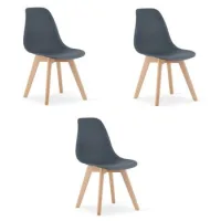 Set De 3 Silla De Comedor Polipropileno Valora Kito Asiento Ergonómico Pizarra Oscura