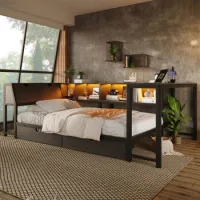Cama Multifuncional 90x200 Con Escritorio, Almacenaje Y Led Multicolor
