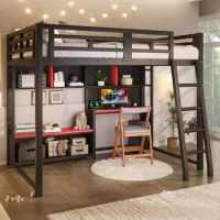 Litera Alta Con Escritorio Integrado, Cama De 140x200 Cm Y Luces Led Rgb
